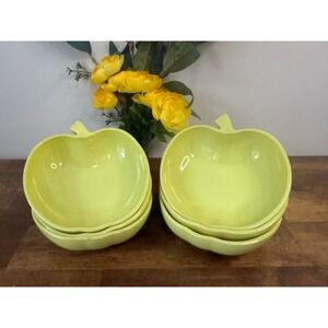 Vintage Hazel Atlas Orchard Ware Apple Bowls Yellow Platonite Milk‎ Glass Set 6